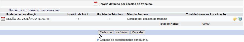 Agora é só clicar em Cadastrar. Figura 14. Horário cadastrado.