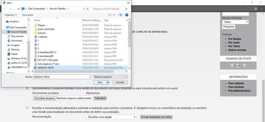 Clique em Escolher arquivo e adicione nesta área o documento do artigo juntamente com seu