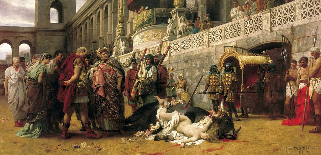 martirizada sob Nero numa recriação do mito de Dirce