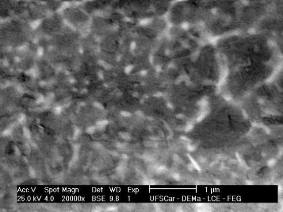 Apresenta tamanho médio dos grãos de Al-α em torno de 600 nm com a fase Al3Ti formando pequenas redes tridimensionais com espessuras de aproximadamente 50 nm