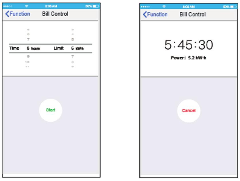 Bill Control Check O utilizador pode definir parâmetros para