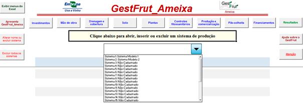 GestFrut_Ameixa: Sistema para Avaliações Econômico-financeiras da Produção de Ameixa 3 Fig. 3. Tela para iniciar a análise de sistemas - parte da tela de identificação geral.