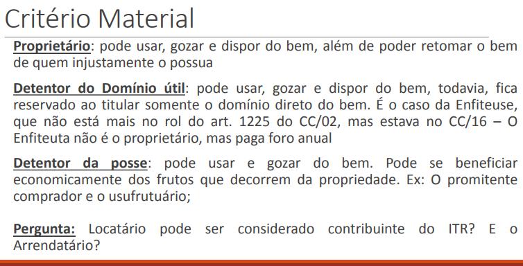 - Propriedade do Imóvel Rural. Lei 9393/96 é a que disciplina o ITR.