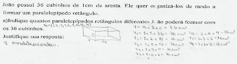 C omo o volume de um cone pode ser escrito V = ⅓ (π r 2 h) e o volume de um cilindro pode ser escrito como V = π r 2 h, o aluno dá indícios em sua resposta de que recorreu a esses registros