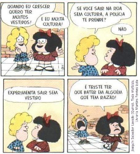 Questão 24- Leia a tira. Disponível em: <https://dropsculturais.files.wordpress.com/2012/03/mafalda.jpg>. Acesso em 07 fev.