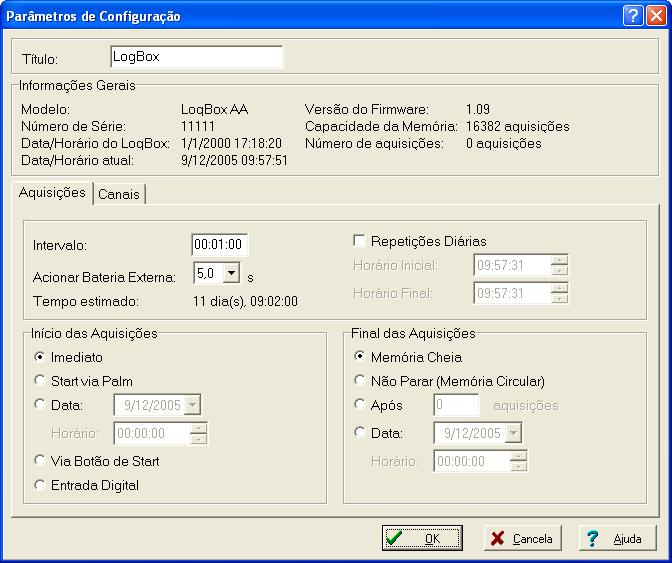 A janela principal, mostrada na Figura 3 é aberta. Após instalar o driver USB, o software LogChart-II deve ser reaberto, e a porta de comunicação deve ser selecionada através do menu Porta.