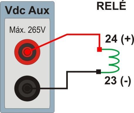 Sequência para testes de relé PD250 no software Sobrecor 1. Conexão do relé ao CE-6006 No apêndice A-1 mostram-se as designações dos terminais do relé. 1.1 Fonte Auxiliar Ligue o positivo (borne vermelho) da Fonte Aux.