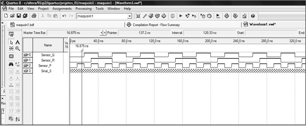 Para o sinal de entrada Sensor_Q repita os passos anteriores, selecione Radix binário (binary), opção Timing, fator de multiplicação 2 (Multiply by).