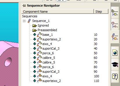 - 13 ASSEMBLY Sequence Pode-se controlar a sequência de montagem/desmontagem no Navigator Toolbar Pode-se