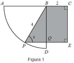 em B Admita que um ponto P se desloca ao longo do arco CD, nunca coincidindo com C nem com D, e que um ponto Q se desloca ao longo do segmento de reta [BC] de tal forma que [PQ] é sempre
