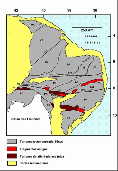 11 Figura 2.2: Subdivisão da Província Borborema em terrenos tectono-estratigráficos, segundo Santos (1996).