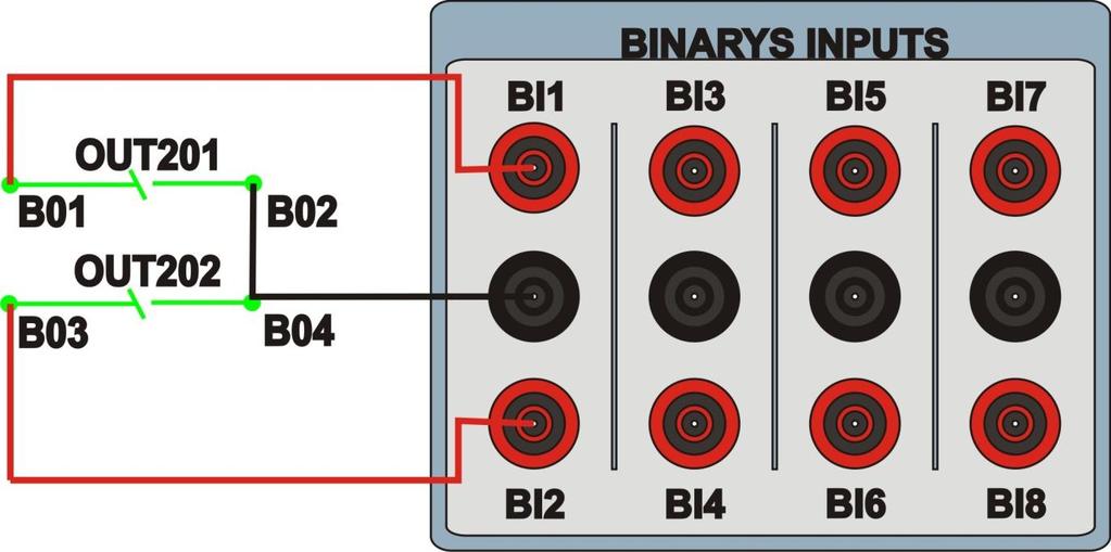 1.3 Entradas Binárias Ligue as entradas binárias do CE-6006 às saídas binárias do relé. BI1 ao pino B01 e seu comum ao pino B02 do relé. BI1 ao pino B03 e seu comum ao pino B04 do relé.