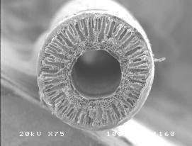 92 Figura 1 - Micrografias da morfologia das fibras ocas: seção transversal (a) e superfície (b) (a) (b) Fonte: Pam Membranas Seletivas 2.