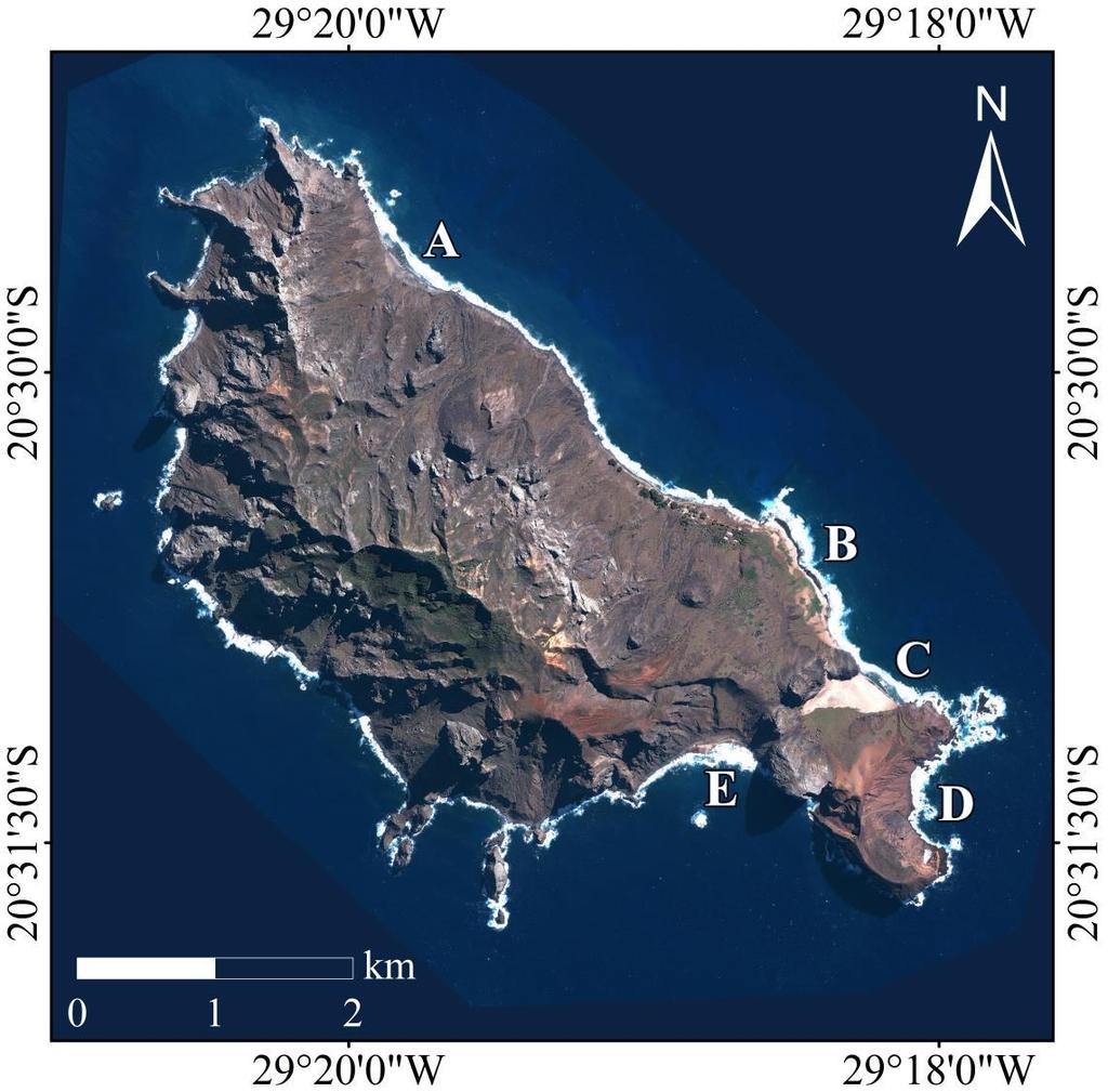 Figura 3 Imagem de satélite com a localização das praias escolhidas para análise dos minerais detríticos pesados,