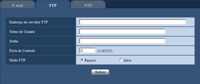 16 Configuração dos ajustes dos servidores [Servidor] Os ajustes relativos ao servidor FTP utilizado para transmitir as imagens de alarme podem ser configurados nesta página.