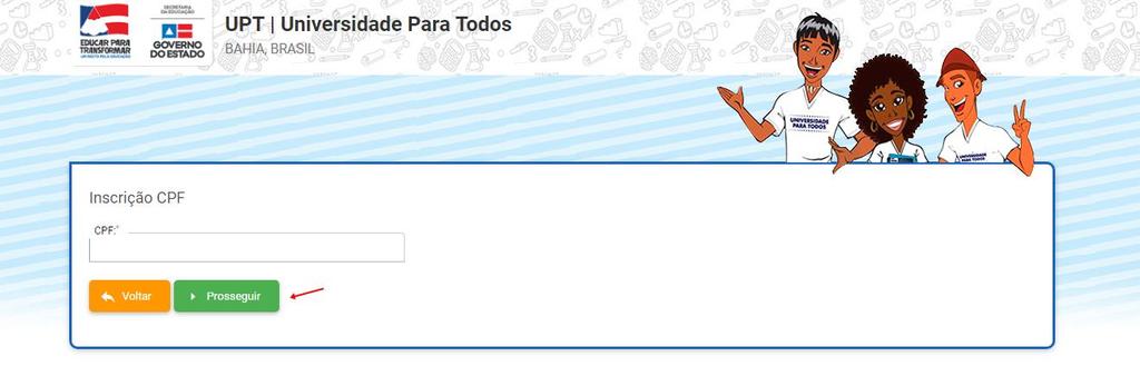 6 Para iniciar sua inscrição basta clicar no link Inscreva-se, localizado na última coluna da lista demonstrada na tela acima, e o sistema exibirá as telas para leitura do termo de aceite e cadastro