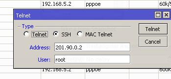 CONFIGURAÇÕES NO THOMECACHE 1º) ACESSE VIA SSH Mikrotik: Tolls > Telnet > SSH IP: 201.90.