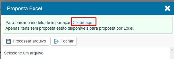 Após baixar o modelo, basta preencher as informações solicitadas, voltar na tela de onde o modelo foi baixado, selecionar o arquivo preenchido e clicar para Processar arquivo.