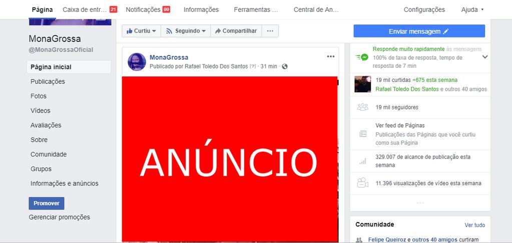 Tipos de Mídia - Postagem Facebook Postagem no Facebook