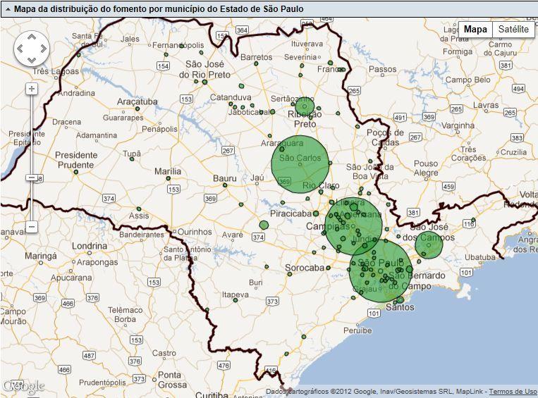 Distribuição dos projetos PIPE em SP, 2012 Em http://www.