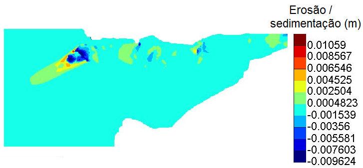 Análise e discussão dos resultados Simulação 29-750 µm Simulação 30-375 µm Simulação 28-200 µm Simulação 24-200 µm 10 anos Figura 69 - Valor da erosão e sedimentação no estuário do rio Douro para os
