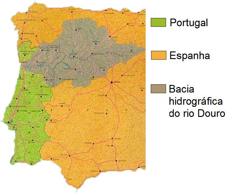 Capítulo - 3 Figura 7 - Bacia hidrográfica do Douro O estuário tem um comprimento de 22 km, estando a propagação da maré limitada a montante pela barragem de Crestuma.