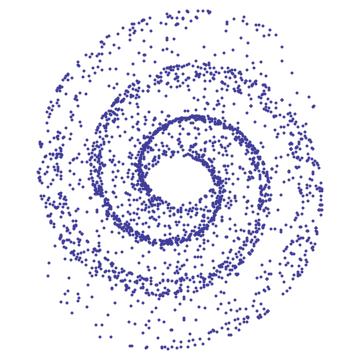 Simulação do movimento estelar em diferentes órbitas ao longo do disco das galáxias. Elas se desalinham devido ao congestionamento de estrelas origem da perturbação que resulta em uma forma Espiral!