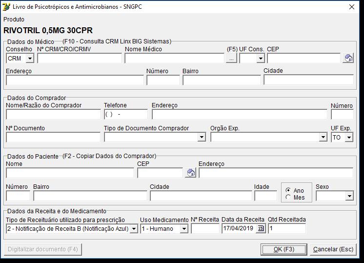 Figura 09 - Dados da Receita para o SNGPC Todos os campos