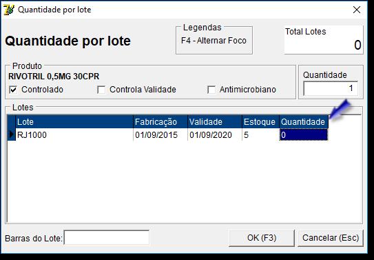 Figura 10 - Informação de Lote Informe a quantidade de produtos que estão sendo vendidos no(s) respectivo(s) lote(s) que podem ou não estar previamente cadastrados.