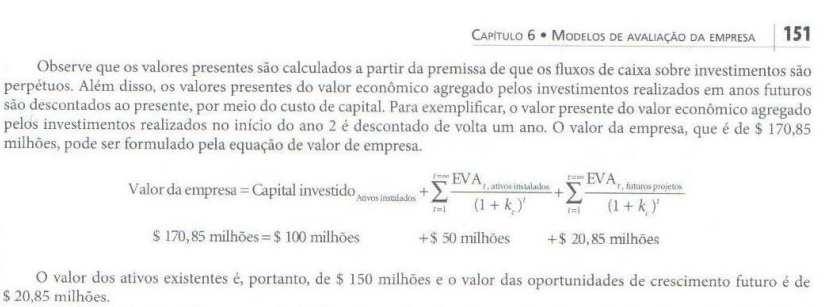 Modelos de Retorno em Excesso Economic Value Added EVA Exemplo 6.7 (p.