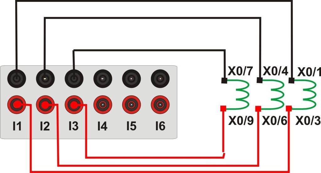 2 Bobinas de Corrente Figura 1 Para estabelecer a conexão das bobinas de corrente do enrolamento 1, ligue os canais de corrente I1, I2 e I3 aos pinos X0/3,