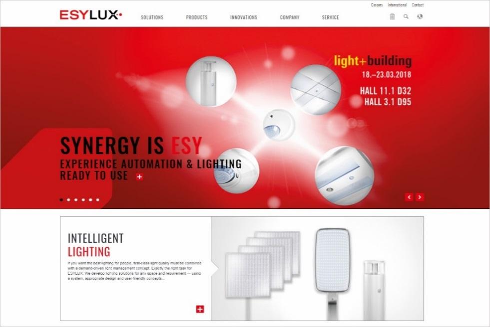 Fotografias e legendas (todas as imagens: ESYLUX GmbH) Página inicial Imagens maiores caracterizam o design do novo Website da ESYLUX