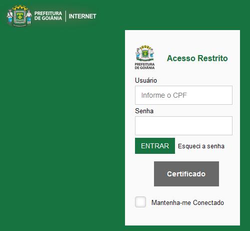 5 Informe o Usuário (CPF) e senha e clique em Entrar, você será direcionado para a página de sistemas da Prefeitura na Internet, clique