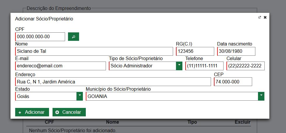 8 Selecione o grupo e a atividade que pretende-se licenciar, dentre os itens da lista, caso existam parâmetros para a atividade, eles serão exibidos e deverão ser preenchidos, informe os demais dados