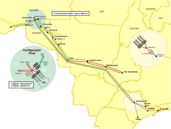 Figura 13 Interligação Tucuruí - Manaus Macapá (TMM) O sistema elétrico do Amapá se interligará ao SIN a partir de setembro, pois apesar do sistema em 230 kv do lote B, que permitirá a conexão desse
