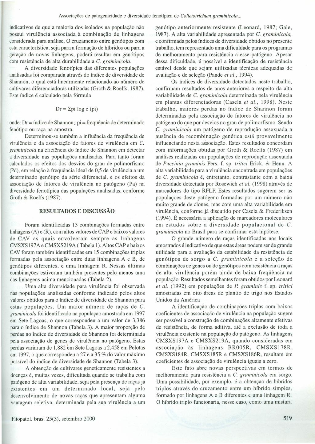 Associações de patogenicidade e diversidade fenotípica de Colletotrichum graminicola.