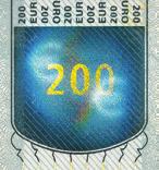 notas de 50 e 200, série Europa Holograma-satélite Presente nas notas de 100 e