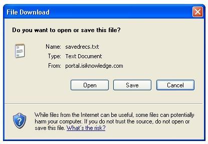 Abrir-se-á uma nova janela e, conjuntamente, uma janela e Windows: «File download». Devemos seleccionar a opção «Save / Guardar» e guardar o ficheiro numa pasta do computador, atribuindo-lhe um nome.