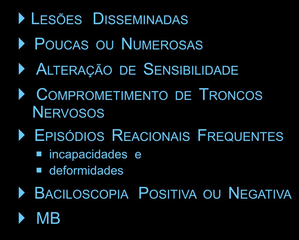 FORMA DIMORFA LESÕES DISSEMINADAS POUCAS OU NUMEROSAS