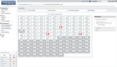 equipamentos; Gráficos de estatísticas de erros e performance; Interface gráfica do bayface dos equipamentos, com a disposição física; Registro e processamento automático de alarmes, tais como: