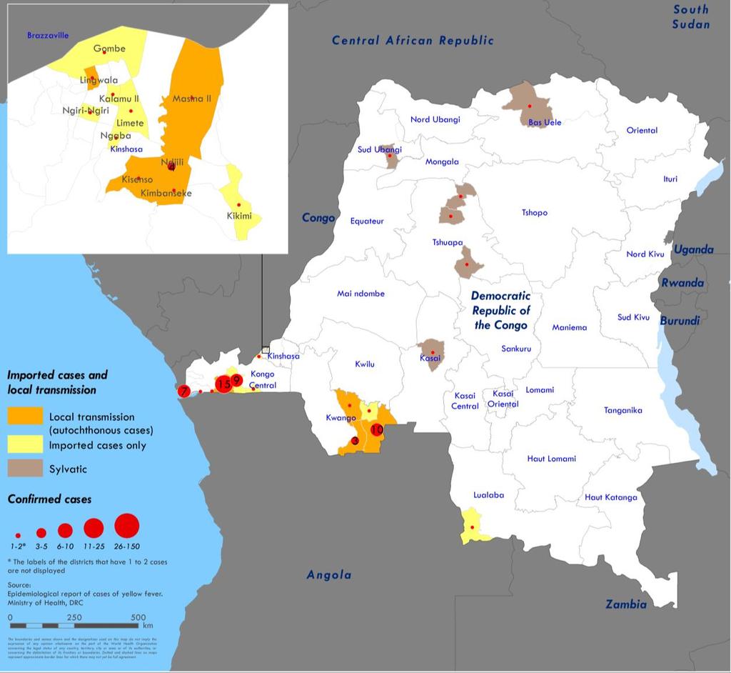 Tabela 2. Distribuição geográfica dos casos de febre amarela em e na República Democrática do Congo Última semana (30 Set. - 6 Out.) Cumulativo (5 Dez. 6 de Out.