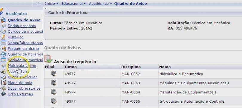 Esta página apresenta a mensagem de boas vindas do processo de Rematrícula e ainda todas as instruções para correta efetivação do processo.