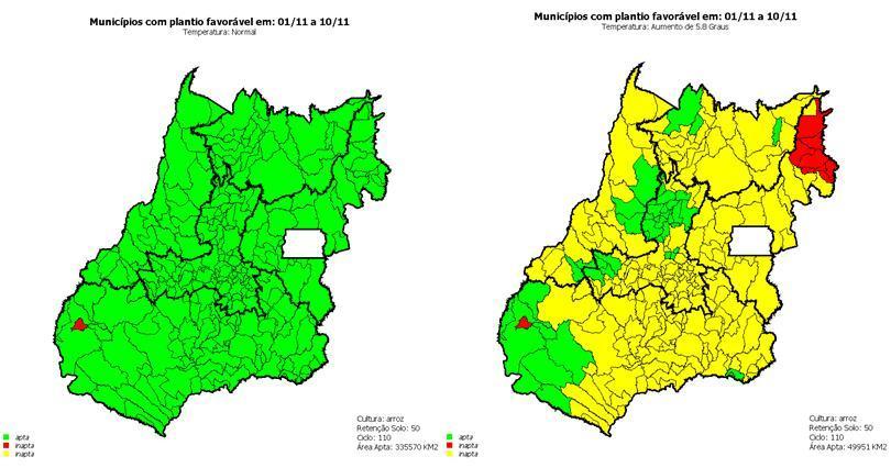 considerando um aumento de 5,8 graus. Na tabela 1 são apresentados todos os resultados simulados, ou seja, quais os impactos previstos, no caso da temperatura aumentar 1, 3 ou 5,8 graus.