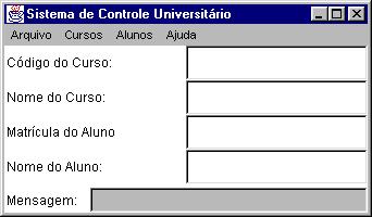 Arquitetura de um Programa com Interface Gráfica Componentes Visuais Regras de Negócio :Universidade :Curso :Curso :Curso Fachada invoca