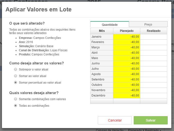 #07 Zerar todas as Despesas de uma Unidade de Negócio para simular que ela não existe mais Ao gerar um novo cenário, podemos utilizar a função de Aplicar valores em lote para zerar as Despesas de uma