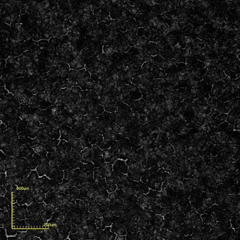 Resultados e Discussão - 63 (a) (b) Figura 38 Micrografias de topo obtidas por microscopia confocal do filme de BaCeO 3 sobre substrato de LSM como depositado com T S = 400 C, ɸ= 1mL/min e t d = 20