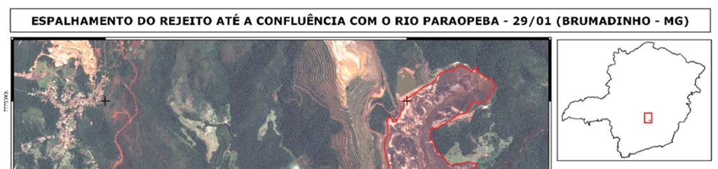 Figura 2: Mapa do espalhamento do rejeito em Brumadinho. Fonte: SEMAD, 2019.