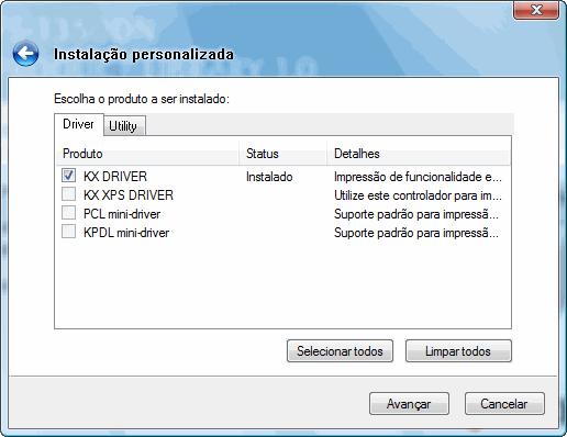 3 Seleccione a impressora que pretende instalar e clique em Avançar.