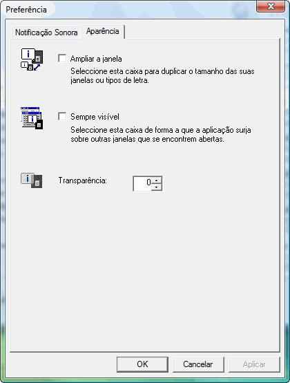 Separador Apresentação O separador Apresentação contém os seguintes itens. Ampliar a janela Duplica o tamanho da janela correspondente ao Status Monitor.