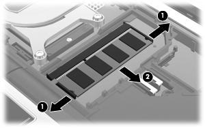 b. Segure a borda do módulo de memória (2) e puxe-o cuidadosamente para fora do slot. Para proteger um módulo de memória após a remoção, coloque-o em um recipiente à prova de eletrostática. 12.